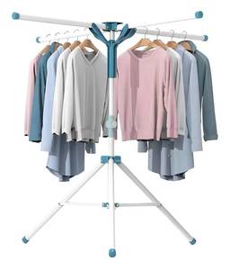 lot 1808 image: JAUREE Tripod Clothes Drying Rack Folding Indoor, Portable Drying Rack Clothing and Height-Adjustable, Space Saving Laundry Drying Rack with 20 Clips