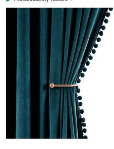lot 1833 image: RYB HOME Teal Velvet Curtains with Pompoms, Soft Room Darkening Thermal Insulated UV Blocking Drapes for Bedroom & Nursery, Cozy Aesthetic Luxurious Window Panels Room Makeover, 52W x 84L, 2 Panels