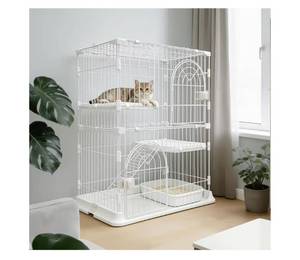 lot 1855 image: Cat Cage DIY Catio Cat Enclosure with Widen Bottom Buckle & Reinforced Top Corner Clips Indoor & Outdoor Cat Playpen (White, Two-Tier35)