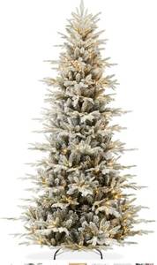 lot 1874 image: Best Choice Products Lighted Aspen Christmas Tree, 9ft Flocked Artifical Noble Fir, Pre-Lit White & Multicolored LED Lights Premium Holiday D�cor - Green