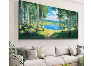 lot 1887 image: Trogonup Forest Large Wall Art for Living Room Blue Lake and Green Trees Modern Canvas Prints Mountain Landscape Artwork for Bedroom Office Kitchen Home Decor 20x39 Inch