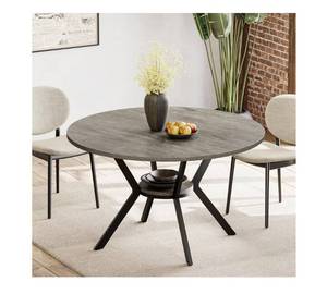 lot 1890 image: Round Dinner Table for 2-4, 42 Inch Kitchen & Dining Room Table with Storage, Wooden Circle Dining Table, Mid Century Modern Dining Table with Metal Legs for Kitchen, Living Room, Dining Room, Grey