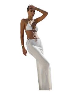lot 1902 image: SHENHE Womens 3 Piece String Bikini Set Triangle Halter Starfish Metal Swimsuit with Long Skirt Green Medium