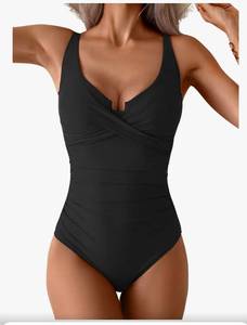 lot 1904 image: B2prity Womens Underwire One Piece Swimsuit Tummy Control Ruched Bathing Suit Criss Cross V Neck Swimwear 2XL