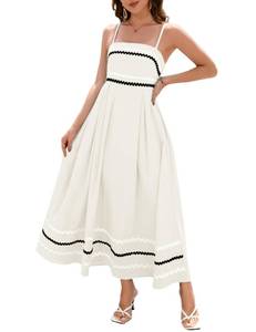lot 1908 image: Dressystar Womens Summer Spaghetti Straps Maxi Dress Casual Smocked Sundress Flowy Beach Wedding Dresses White M