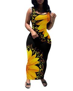 lot 1917 image: PINSV Womens Sexy Bodycon Tank Dress Basic Sleeveless Long Maxi Dresses Party Club Beach Sundresses Sunflower XXL 6605