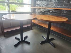 lot 5039 image: Round Solid Cherrywood&nbspWood Top Bistro Tables with Metal Pedestal Base