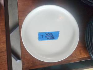 lot 5058 image: Set of 7 White Acopa Brand Malemine Dishes