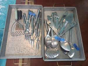 lot 5087 image: Stainless Steel Kitchen Utensil Collection in Storage Trays