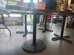 lot 5089 image: Restaurant Commercial Solid Cherrywood Table with Round Pedestal Base