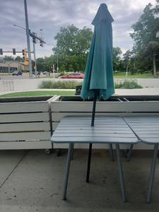 lot 5235 image: Outdoor Patio Table with Umbrella Set