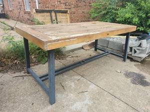 lot 5238 image: Wood Dining Table with Metal Frame