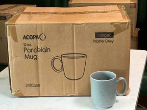 lot 5259 image: Acopa Pangea Matte Grey 12 oz. Porcelain Mugs - Case of 24