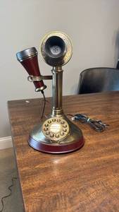 lot 3251 image: Classic Candlestick Rotary Dial Telephone with Brass Finish