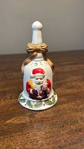 lot 3263 image: 1920 Christmas Santa Claus Porcelain Bell with Gold Bow