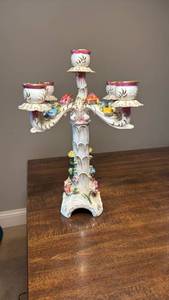 lot 3266 image: Porcelain Five Light Candelabra with Applied Flowers