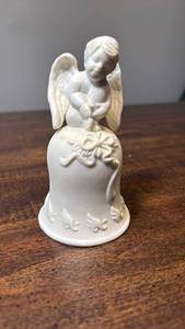 lot 3273 image: White Porcelain Angel Bell with Floral Decoration