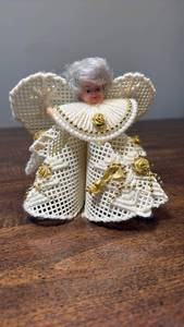 lot 3274 image: Handmade Angel Christmas Ornament with Gold Trim