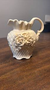 lot 3277 image: White Ceramic Pitcher with Rose Decorations