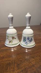 lot 3287 image: Porcelain Bells with Floral and Butterfly Designs