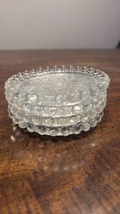 lot 3289 image: Pressed Glass Hobnail Bowl with Rose Pattern