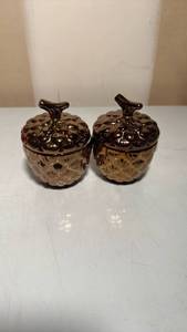 lot 3312 image: Copper Glass Apple Shaped Candle Set