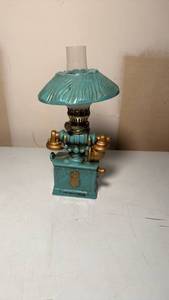 lot 3320 image: Victorian Style Oil Lamp with Blue Shade and Brass Accents