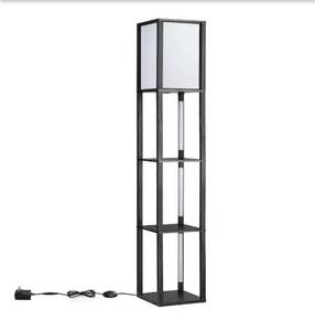 lot 9667 image: 64.2 in. Black Column Floor Lamp for Living Room with Shelves