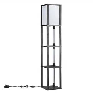 lot 9668 image: 64.2 in. Black Column Floor Lamp for Living Room with Shelves