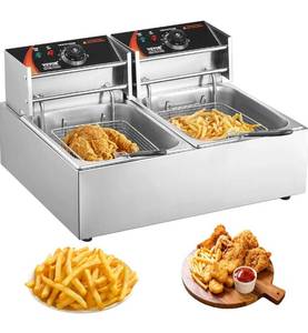 lot 9672 image: VEVOR Commercial Deep Fryer, Dual Tank 3000W Electric Countertop Fryer with Basket, 2 x 9.1Qt8.6L Double Stainless Steel Oil Fryer, with Temp Control & Overheat Protection, for Kitchen Restaurant Use
