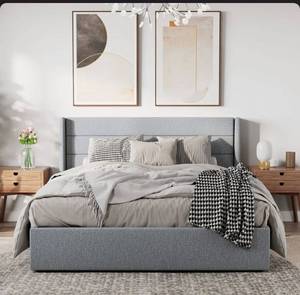 lot 9675 image: Braya Hydraulic Lift Up Storage Upholstered Platform Bed Full