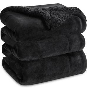 lot 9696 image: Bedsure GentleSoft Sherpa Fleece Blankets King Size for Bed, Non-Heated, Thick and Warm Throw for Women and Men, Soft Fuzzy Plush King Blanket for Winter, Black, 108x90 Inches