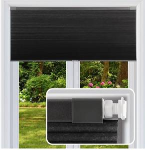 lot 9719 image: Cordless Cellular Shades, No Drill No Tools Light Filtering Honeycomb Shades, Pleated Blinds for Windows, Easy to Install, Black 34 W x 64 H