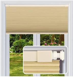 lot 9720 image: Cordless Cellular Shades, No Drill No Tools Honeycomb Window Blinds, Blackout Light Blocking Cellular Shades for Window, Thermal Insulation Blinds, Easy to Install, Light Cream 38W x 64H