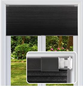 lot 9721 image: Cordless Cellular Shades, No Drill No Tools Light Filtering Honeycomb Shades, Pleated Blinds for Windows, Easy to Install, Black 37 W x 64 H