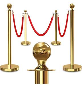 lot 9723 image: 4PCS Gold Stanchions Posts with 3PCS 5 ft Red Velvet Rope, Red Velvet Rope Stanchion Set Crowd Control Barriers, Stanchions and Velvet Ropes Red Carpet Poles for Party Supplies