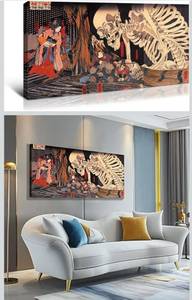 lot 9729 image: Wewejia - Japanese Wall Art Witch and Skull Ukiyo-e Canvas Mural by Kuniyoshi Takagawa Historical and Cultural Illustrations for Living Room Bedroom Home Decor Landscape Artwork 46x24 Inch