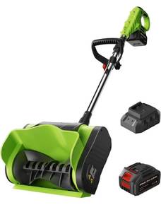lot 9732 image: Electric Snow Shovel Cordless 20V  12-Inch  4-Ah Cordless Snow Blower, Battery Snow Blower with Directional Plate &amp Adjustable Front Handle(Battery &amp Quick Charger Included