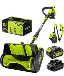 lot 9733 image: 40V Cordless Snow Shovel, 13 Inch 4.0Ah Electric Snow Shovel with Directional Plate, Brushless Cordless Snow Blower for Pathway, Patio, Deck, Driveway, Green