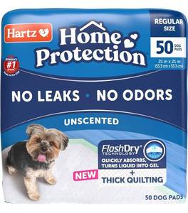 lot 9736 image: Hartz Home Protection Super Absorbent Odor Eliminating No Leaks Dog Pads, 50 Count