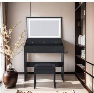 lot 9747 image: Small Vanity Desk with Mirror and Lights White