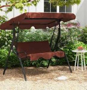 lot 9753 image: Costway 3 Seats Patio Canopy Swing Glider Hammock Cushioned Steel Frame Backyar Coffee