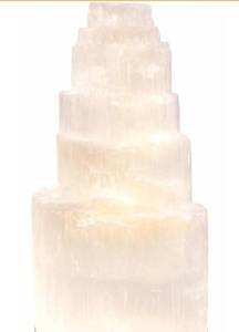 lot 9773 image: Himalayan Glow Selenite Crystal Lamp 20cm Large, Hand Curved Crystal Lamp with (ETL Certified) Wooden Base & USB Charging Cable for Home D�cor - White