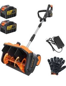 lot 9775 image: Cordless Snow Shovel, 3500W Battery Snow Blower with Dual 6.0Ah Anti-Freeze Batteries & Base Plate, 25.6Ft Throw, 13Inx7In Brushless Snow Shovel with Wheels for Driveway Sidewalk Snow Removal