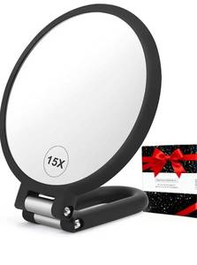lot 9785 image: CLSEVXY Magnifying Handheld Mirror Double Sided, 1X 15X Magnification Hand Mirrors, Travel Folding Hand Held Mirror, 360°Rotation Pedestal Makeup Vanity Mirror
