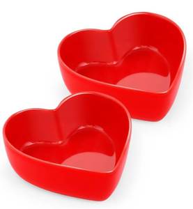 lot 9796 image: Heart Shaped Bowls 5.5 Set of 2 - Red Ceramic Candy Bowls for Valentines Day, Party Serving, Snacks & Desserts (2 Pack)