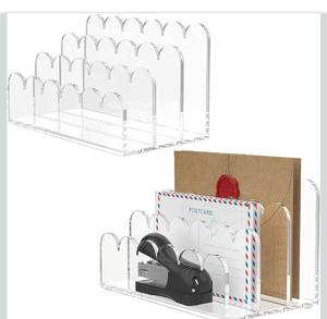 lot 9802 image: YAGELI 2 Pack 3-Slot Acrylic Mail Organizer for Desktop Scalloped Clear Document Sorter, Vertical File Holder for OfficeHome, Space-Saving Desk Organizer for Letters,Envelope,Bills,Stationery