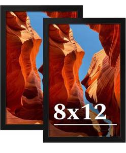 lot 9803 image: 8x12 Picture Frame Set of 2, 8 x 12 Black Picture Frame with HD Plexiglas, 8 by 12 Poster Frame, Display Frame for Vertical or Horizontal, Presenting Spatial Aesthetics-Form & Light Series