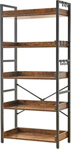 lot 9659 image: Industrial Bookshelf with Steel Frame 5 Tier