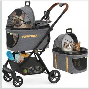 lot 9809 image: PAWZIDEA Pet Stroller 4-in-1, Foldable Dog Stroller with Detachable Carrier for Small Medium Dogs & Cats, Escape-Proof No-Zip Canopy, Lightweight Portable Travel Crate & Car Seat Combo, Storage Basket